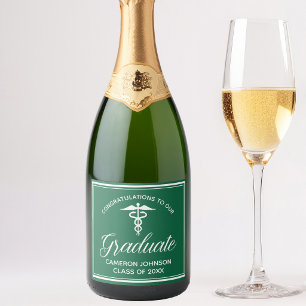 Étiquettes Pour Bouteilles De Vin Mousseux Fête de remise de diplômes personnalisée verte à l