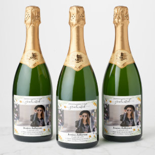 Étiquettes Pour Bouteilles De Vin Mousseux Fête des diplômés Félicitations floral Sparkling V