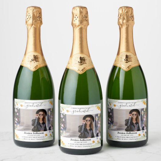 Étiquettes Pour Bouteilles De Vin Mousseux Fête des diplômés Félicitations floral Sparkling V (Bouteilles)
