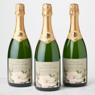Étiquettes Pour Bouteilles De Vin Mousseux Fête des mariées de bouquet floral Magnolia