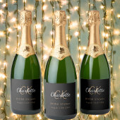 Étiquettes Pour Bouteilles De Vin Mousseux Fête des mariées en or noir monogramme