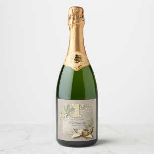 Étiquettes Pour Bouteilles De Vin Mousseux Fête du 1er anniversaire de mariage Cranes en papi