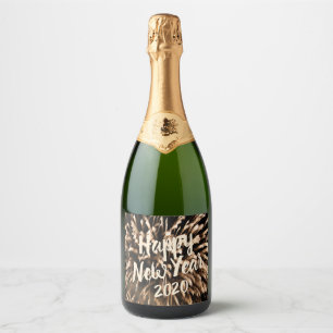 Étiquettes Pour Bouteilles De Vin Mousseux Fête du Nouvel An Feu d'Or Photo