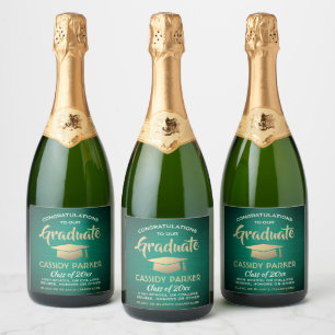 Étiquettes Pour Bouteilles De Vin Mousseux Fêtes de fin d'études Grandes Vert Or Blanc Élégan