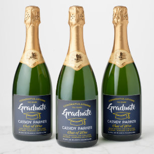 Étiquettes Pour Bouteilles De Vin Mousseux Fêtes de fin d'études Grats Marine Bleu Or Jaune