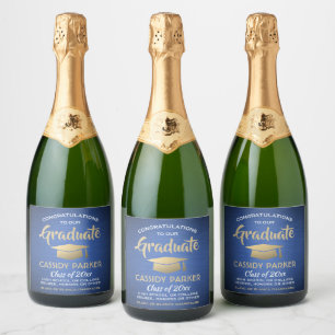 Étiquettes Pour Bouteilles De Vin Mousseux Fêtes de fin d'études supérieures Grats Bleu Or Bl