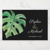 Étiquettes Pour Bouteilles De Vin Mousseux Feuille de Monstera Tropicale sur Mariage noir MIN (Étiquettes simples)