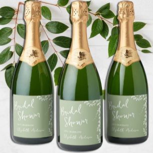 Étiquettes Pour Bouteilles De Vin Mousseux Feuilles Botaniques Vert Sauge Enterrement de Vie
