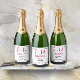Étiquettes Pour Bouteilles De Vin Mousseux Fifty and Fabulous Hot Pink Art Deco 50th Birthday