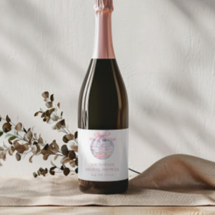 Étiquettes Pour Bouteilles De Vin Mousseux Fille Pink Disco Ball Élégante Fête des mariées