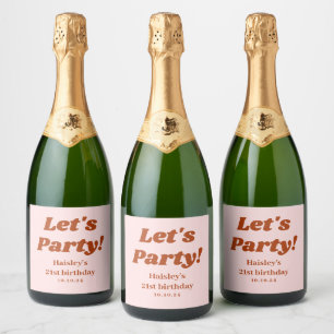 Étiquettes Pour Bouteilles De Vin Mousseux Fille Retro Faisons la fête Rouge rose 21e anniver