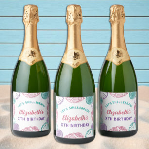 Étiquettes Pour Bouteilles De Vin Mousseux Filles des Coquillages Anniversaire