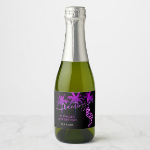 Étiquettes Pour Bouteilles De Vin Mousseux Flamingle Neon Flamant rose rose 30e anniversaire
