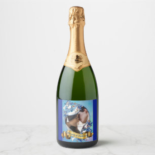 Étiquettes Pour Bouteilles De Vin Mousseux Fleur de lune d'aquarelle blanche illustrée