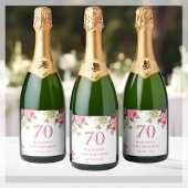 Étiquettes Pour Bouteilles De Vin Mousseux Fleur rose 70e fête d'anniversaire