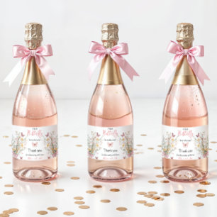 Étiquettes Pour Bouteilles De Vin Mousseux Fleur sauvage papillon rustique Baby shower floral