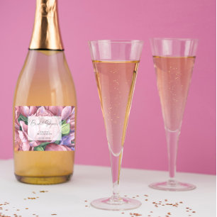 Étiquettes Pour Bouteilles De Vin Mousseux Fleurs à motif aquarelle - Baby shower de mariage