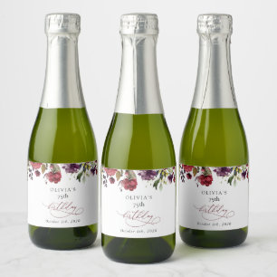 Étiquettes Pour Bouteilles De Vin Mousseux Fleurs Bourgogne, Fleurs Roses, Bohème, Anniversai