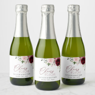 Étiquettes Pour Bouteilles De Vin Mousseux Fleurs Bourgogne, Fleurs roses, Verdure, Mariage