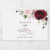 Étiquettes Pour Bouteilles De Vin Mousseux Fleurs Bourgognes, Fleurs Roses, Boho, Anniversair (Étiquettes simples)