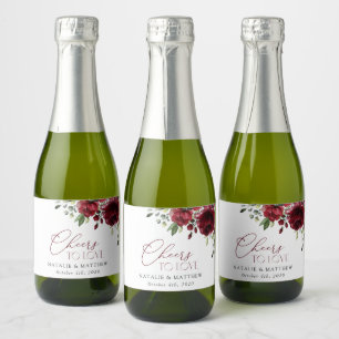 Étiquettes Pour Bouteilles De Vin Mousseux Fleurs Bourgognes, Fleurs rouges, Mariage Floral