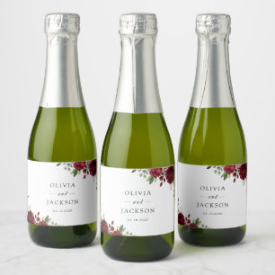 Étiquettes Pour Bouteilles De Vin Mousseux Fleurs Bourgognes, Fleurs rouges, Mariage Floral