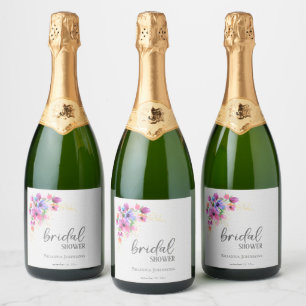 Étiquettes Pour Bouteilles De Vin Mousseux Fleurs Brillantes de Verdure Dorée Baby Shower