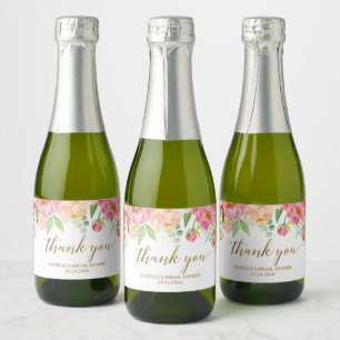 Étiquettes Pour Bouteilles De Vin Mousseux Fleurs de tourbe rose et de tourbe rose Merci priv