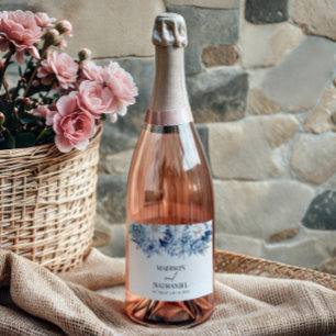 Étiquettes Pour Bouteilles De Vin Mousseux Fleurs Florales Bleu Poussiéreux Jardin Mariage