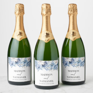 Étiquettes Pour Bouteilles De Vin Mousseux Fleurs Florales Bleues Dusty Jardin Mariage