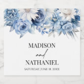 Étiquettes Pour Bouteilles De Vin Mousseux Fleurs Florales Bleues Dusty Jardin Mariage (Étiquettes simples)