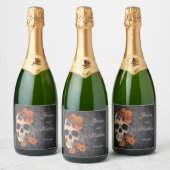 Étiquettes Pour Bouteilles De Vin Mousseux Fleurs orange Élégant Mariage crâne (Bouteilles)