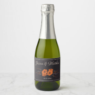 Étiquettes Pour Bouteilles De Vin Mousseux Fleurs orange Élégant Minimaliste date Mariage