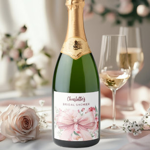 Étiquettes Pour Bouteilles De Vin Mousseux Fleurs roses enrubannées s'épanouissent à la Baby 