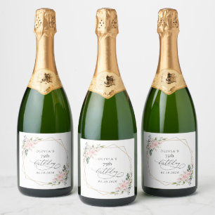 Étiquettes Pour Bouteilles De Vin Mousseux Fleurs Rouges, Fleurs Roses, Bohème, Anniversaire