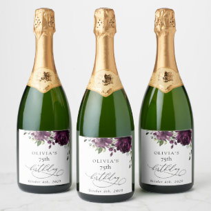Étiquettes Pour Bouteilles De Vin Mousseux Fleurs violettes, fleurs de prunier, Boho, Anniver