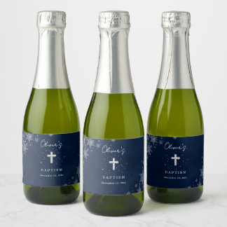 Étiquettes Pour Bouteilles De Vin Mousseux Flocons de neige de minuit Baptême d'hiver