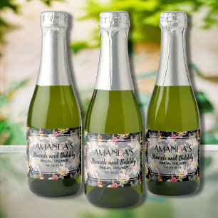 Étiquettes Pour Bouteilles De Vin Mousseux Flore d'ananas sur Fête des mariées noire Mini