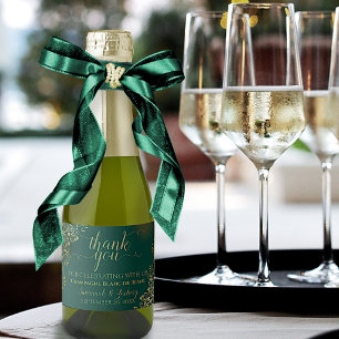 Étiquettes Pour Bouteilles De Vin Mousseux Frilly Gold & Emerald Green Mariage Mini Merci