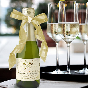 Étiquettes Pour Bouteilles De Vin Mousseux Frilly Gold sur Ivoire Cream Mariage Mini Merci