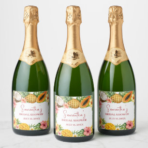 Étiquettes Pour Bouteilles De Vin Mousseux Fruits Tropicaux Cocktail de Mariage Hawaïen à la