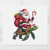 Étiquettes Pour Bouteilles De Vin Mousseux Funny Turtle Christmas Santa Riding Sea Turtle Xma (Étiquettes simples)