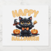 Étiquettes Pour Bouteilles De Vin Mousseux Ghost Cat Tee, Chemise Halloween, Éffrayante migno (Étiquettes simples)