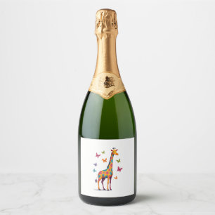 Étiquettes Pour Bouteilles De Vin Mousseux girafe colorée papillons colorés girafe Amant