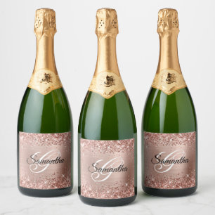 Étiquettes Pour Bouteilles De Vin Mousseux Glitter Rose Or huile Fancy Monogramme