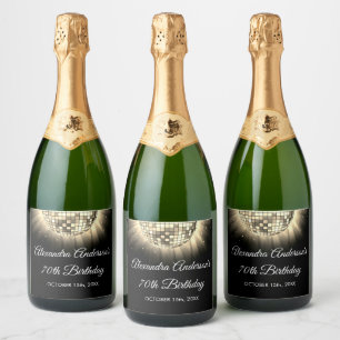 Étiquettes Pour Bouteilles De Vin Mousseux Gold 70th Birthday Party 70's Disco Ball