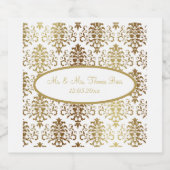 Étiquettes Pour Bouteilles De Vin Mousseux Gold Damask White Script Mariage élégant (Étiquettes simples)