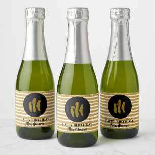 Étiquettes Pour Bouteilles De Vin Mousseux Gold Faux Parties scintillant rayures Monogramme M