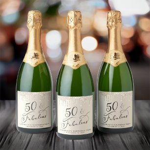 Étiquettes Pour Bouteilles De Vin Mousseux Gold Parties scintillant 50e fête d'anniversaire