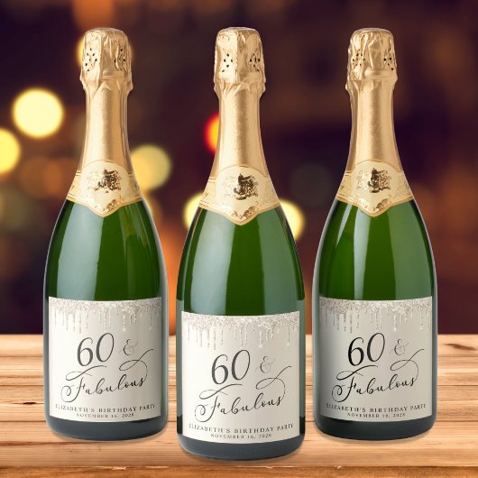 Étiquettes Pour Bouteilles De Vin Mousseux Gold Parties scintillant 60e fête d'anniversaire